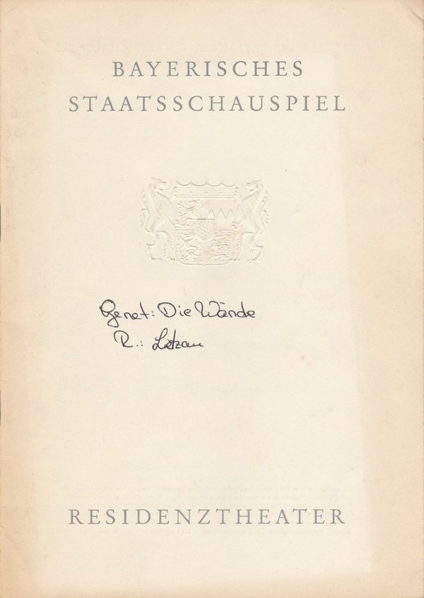 Programmheft Jean Genet DIE WÄNDE Bayerisches Staatsschauspiel 1968