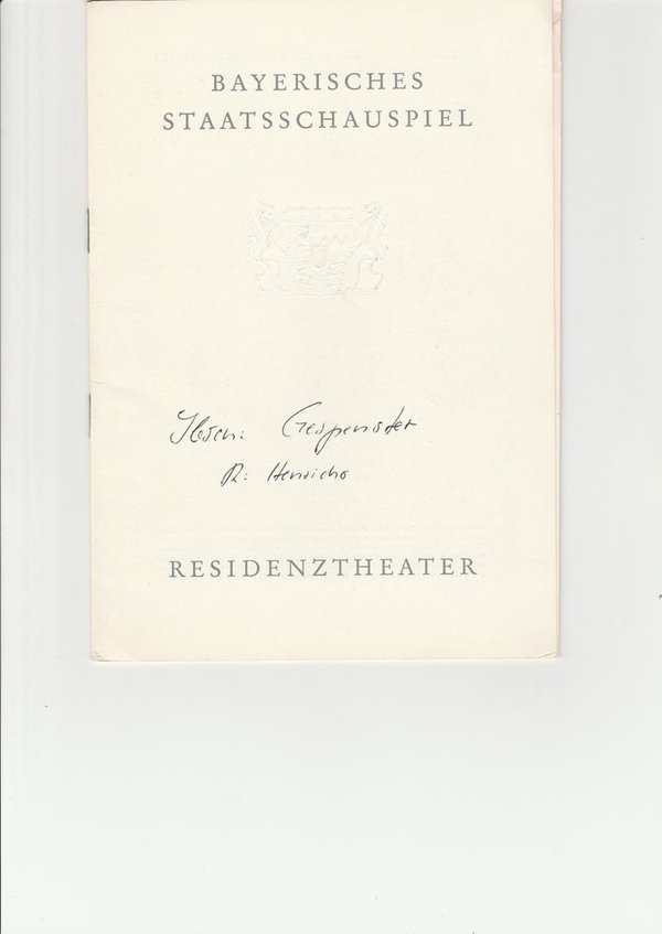 Programmheft Henrik Ibsen GESPENSTER Bayerisches Staatsschauspiel 1965