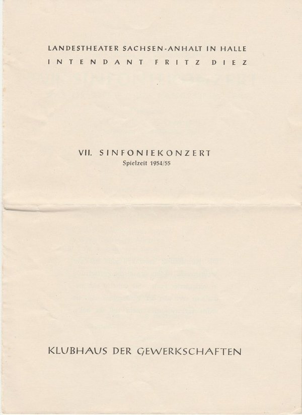 Programmheft VII. SINFONIEKONZERT Landestheater Sachsen-Anhalt 1955