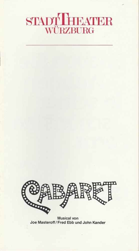 Programmheft John Kander CABARET Stadttheater Würzburg 1987