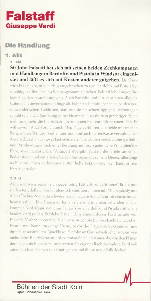 Programmheft Giuseppe Verdi FALSTAFF Bühnen der Stadt Köln 1997