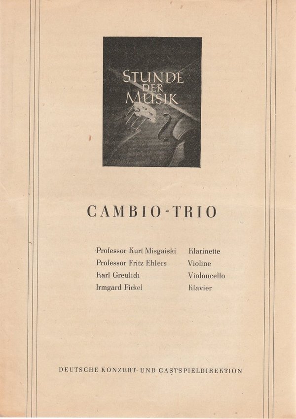 Programmheft Stunde der Musik  CAMBIO-TRIO ca. 1954