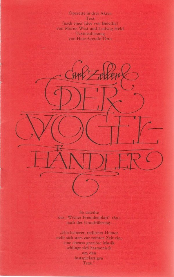 Programmheft Carl Zeller DER VOGELHÄNDLER Staatsoperette Dresden 1982