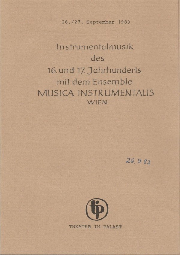 Programmheft Ensemble MUSICA INSTRUMENTALIS WIEN Theater im Palast 1983