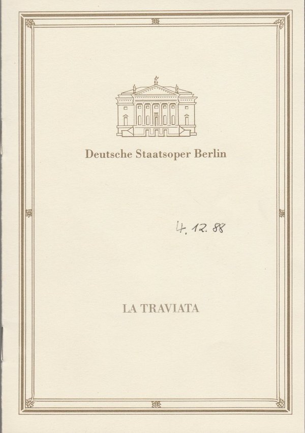 Programmheft Giuseppe Verdi LA TRAVIATA Deutsche Staatsoper Berlin 1988