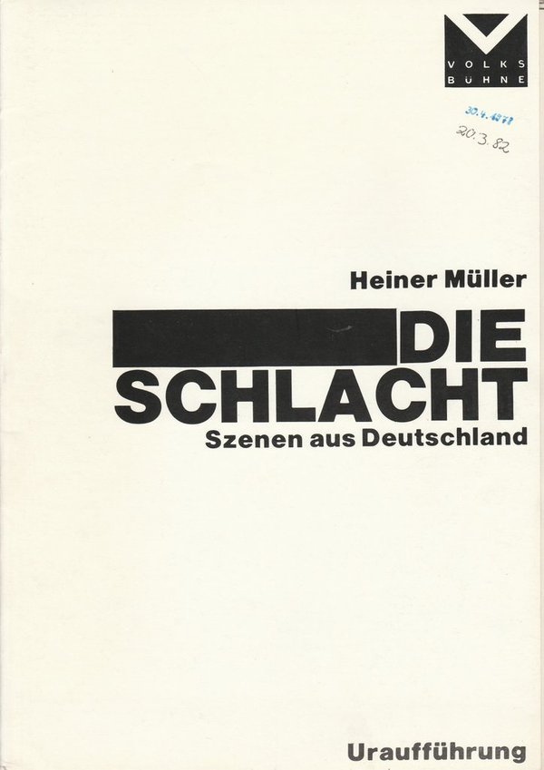 Programmheft Uraufführung Heiner Müller DIE SCHLACHT Volksbühne 1976