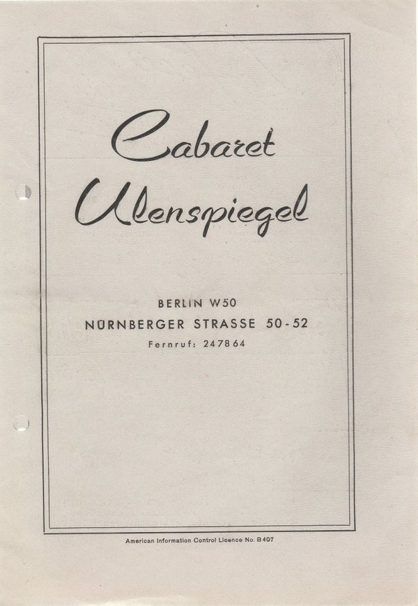 Programmheft BITTE WÄHLEN ! Cabaret Ulenspiegel 1946