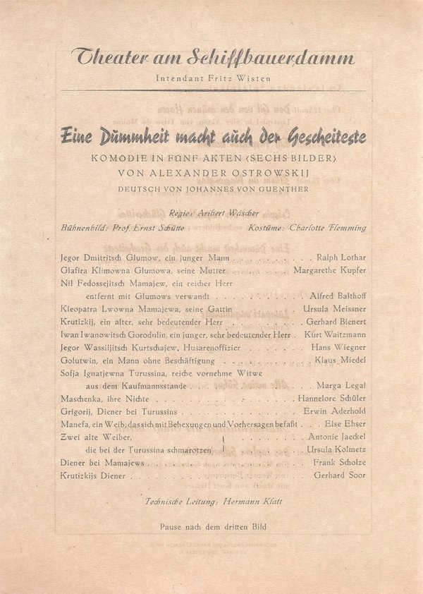 A. Ostrowski EINE DUMMHEIT MACHT AUCH DER GESCHEITESTE  Th. Schiffbauerdamm 1948