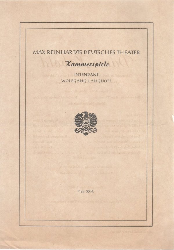 Theaterzettel Calderon DAME KOBOLD Max Reinhardts Deutsches Theater 1950