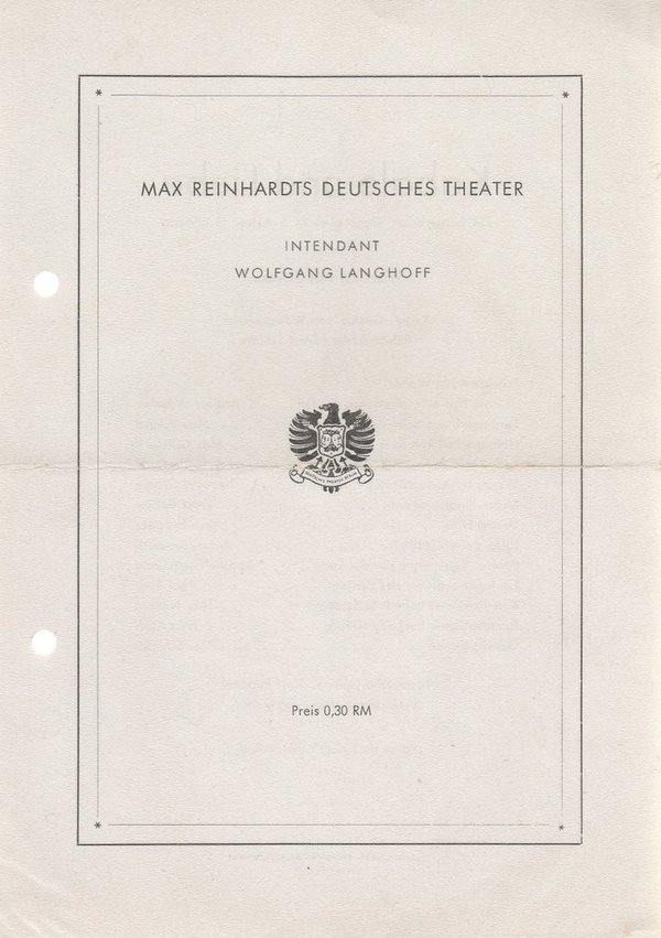 Theaterzettel Schiller KABALE UND LIEBE Max Reinhardts Deutsches Theater 1946