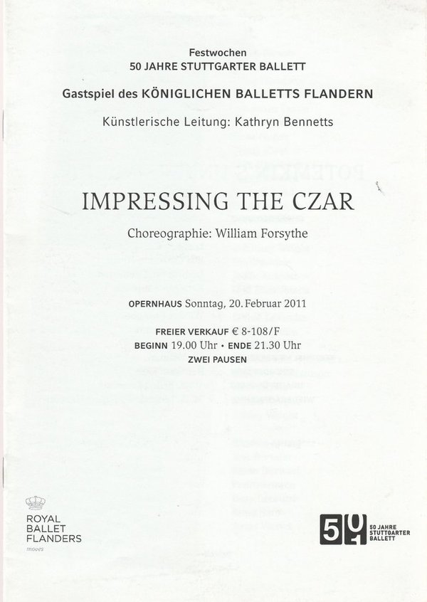 Programmheft KÖNIGLICHES BALLETT FLANDERN IMPRESSING THR CZAR Opernhaus 2011