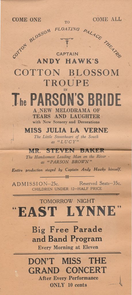 Theaterzettel THE PARSON´S BRIDE zur Aufführung SHOW BOAT 1928