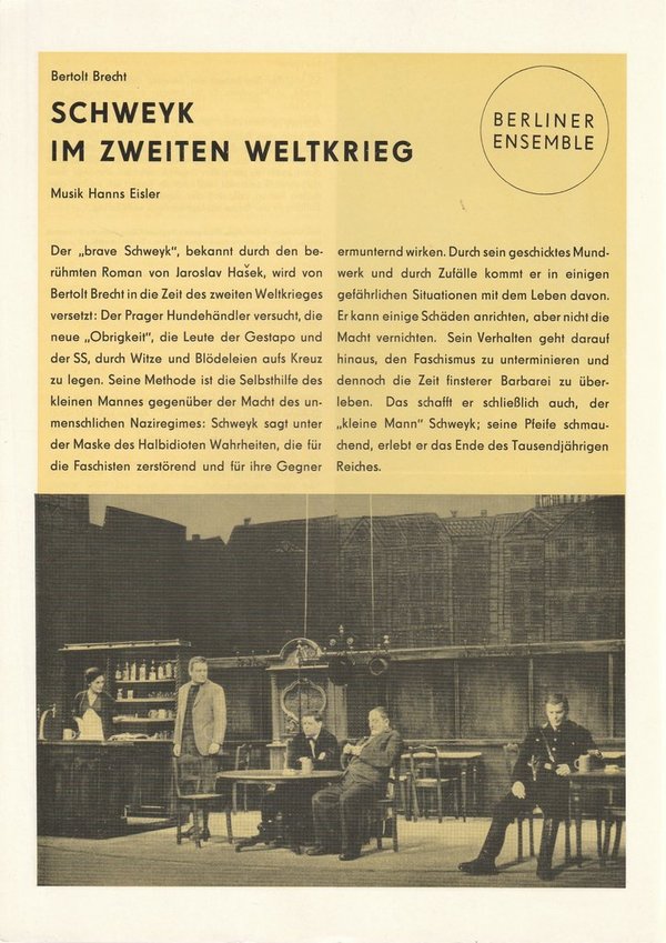 Werbeflyer Bertolt Brecht SCHWEYK IM ZWEITEN WELTKRIEG Berliner Ensemble 1965