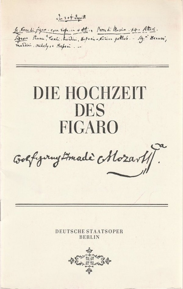 Programmheft W. A. Mozart DIE HOCHZEIT DES FIGARO Deutsche Staatsoper 1984