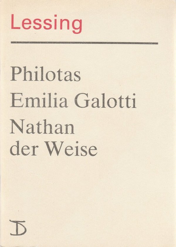 Gotthold E. Lessing PHILOTAS/EMILIA GALOTTI/NATHAN DER WEISE Dtsch.Theater 1987