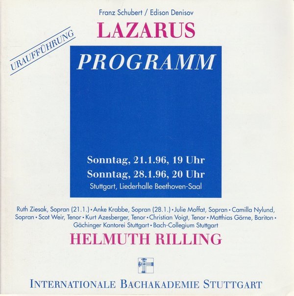 Programmheft Uraufführung Franz Schubert / Edison Denisov LAZARUS Stuttgart 1996