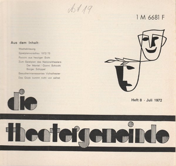 Blätter der Theatergemeinde für das Nationaltheater Mannheim Heft 8 Juli 1972