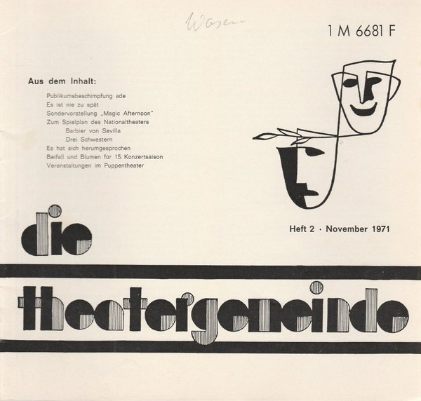 Blätter der Theatergemeinde für das Nationaltheater Mannheim Heft 2 1971
