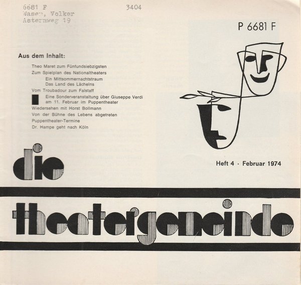 Blätter der Theatergemeinde für das Nationaltheater Mannheim Heft 4 1974