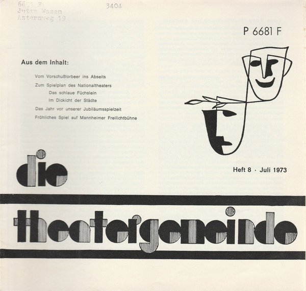 Blätter der Theatergemeinde für das Nationaltheater Mannheim Heft 8 Juli 1973