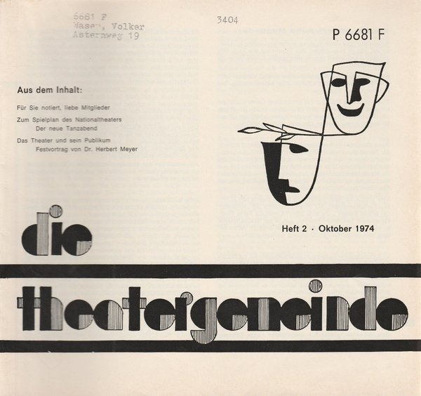 Blätter der Theatergemeinde für das Nationaltheater Mannheim Heft 2 1974