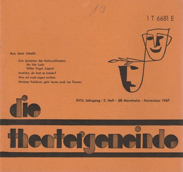 Blätter der Theatergemeinde für das Nationaltheater Mannheim Heft 3 1967