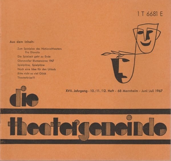 Blätter der Theatergemeinde für das Nationaltheater Mannheim Heft 10 11 12 1967