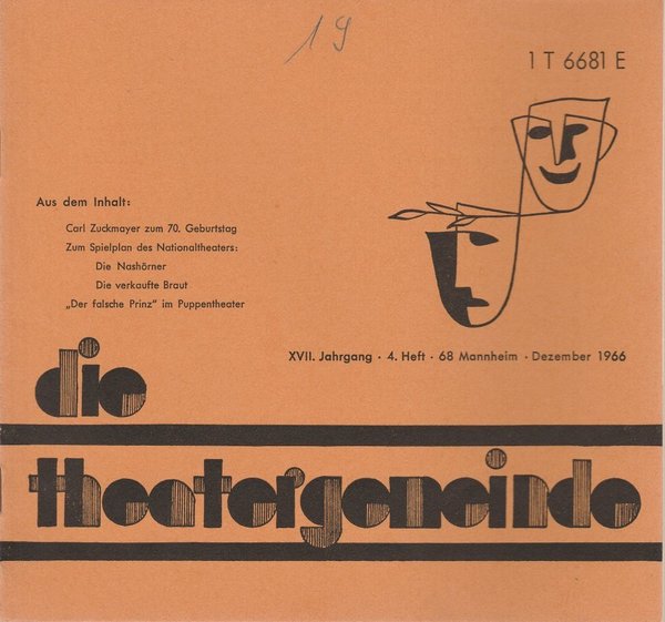 Blätter der Theatergemeinde für das Nationaltheater Mannheim 4. Heft 1966