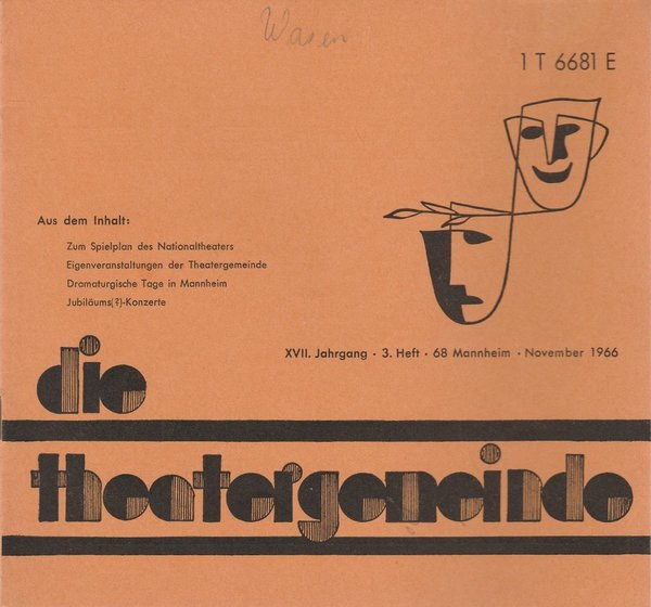 Blätter der Theatergemeinde für das Nationaltheater Mannheim Heft 3 1966
