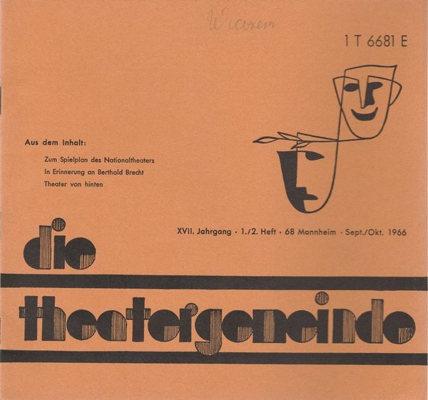 Blätter der Theatergemeinde für das Nationaltheater Mannheim Heft 1 / 2 1966