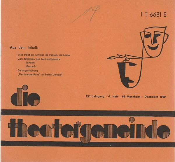 Blätter der Theatergemeinde für das Nationaltheater Mannheim Heft 4 1969