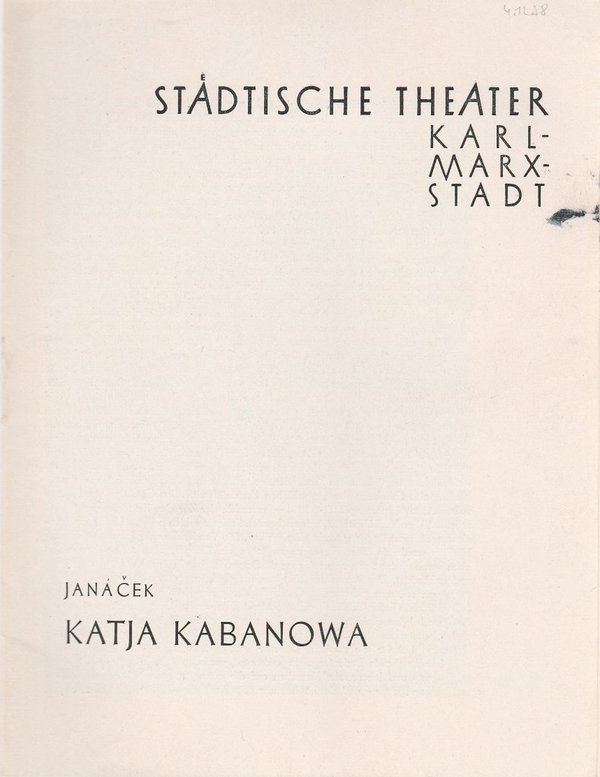 Programmheft Leos Janacek KATJA KABANOWA Theater Karl-Marx-Stadt 1957