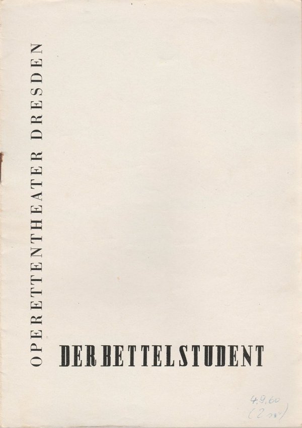 Programmheft Carl Millöcker DER BETTELSTUDENT Operettentheater Dresden 1959