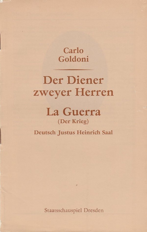 Programmheft Carlo Goldoni DIENER ZWEYER HERREN Staatsschauspiel Dresden 1983