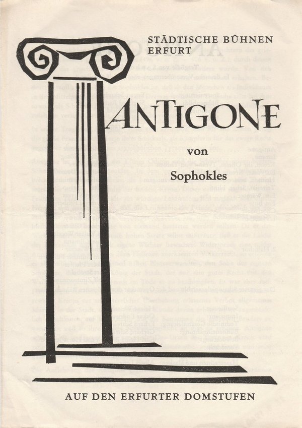 Programmheft ANTIGONE von Sophokles Erfurter Domstufen 1960
