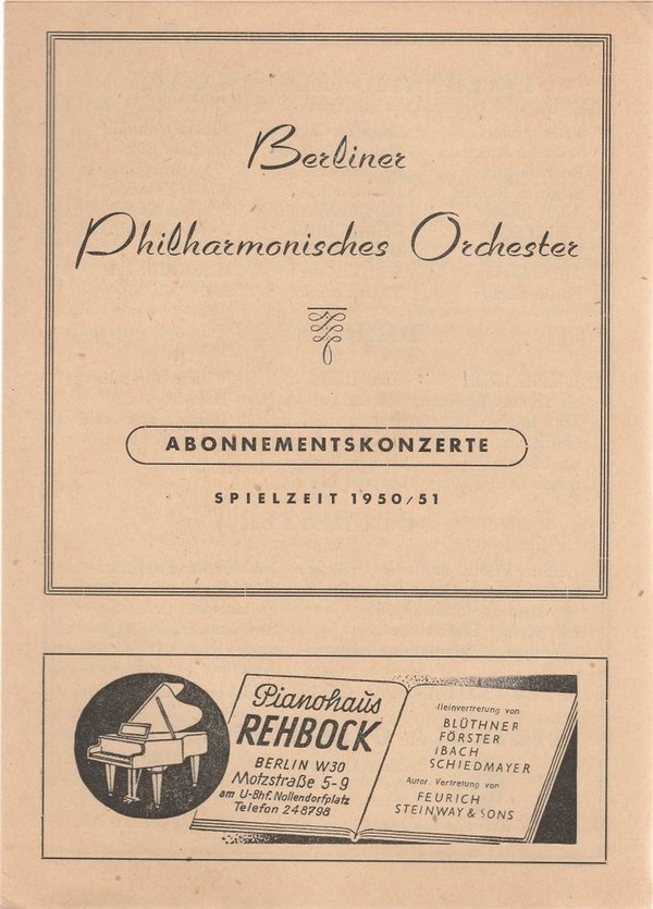 Programmheft BERLINER PHILHARMONISCHES ORCHESTER ABONNEMENTSKONZERTE 1950 / 51