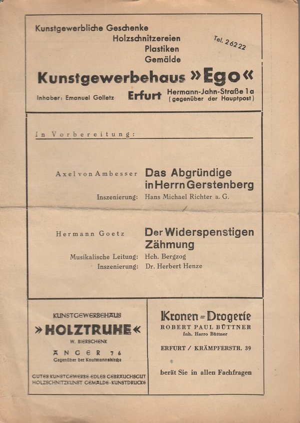 Programmheft Giacomo Puccini MANON LESCAUT Bühnen Erfurt 1947