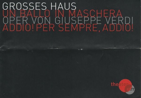Programmheft Giuseppe Verdi UN BALLO IN MASCHERA Theater Ulm 2009