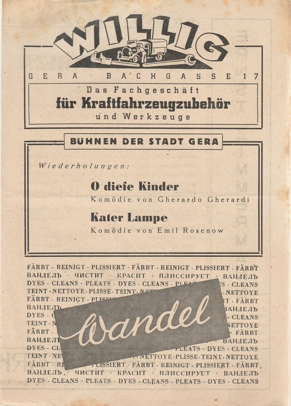 Programmheft Emmerich Kalmann GRÄFIN MARIZA Bühnen der Stadt Gera ca. 1946