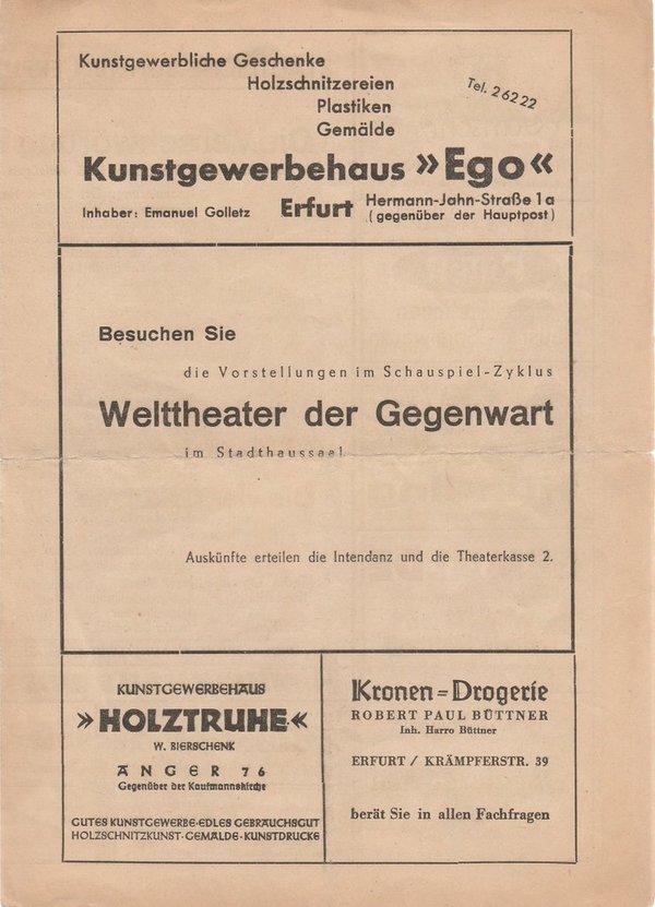 Programmheft Schiller VERSCHWÖRUNG DES FIESKO ZU GENUA Bühnen Erfurt 1947