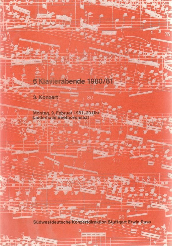 Programmheft 6 KLAVIERABENDE 1980/81   3. KONZERT Liederhalle Beethovensaal 1981