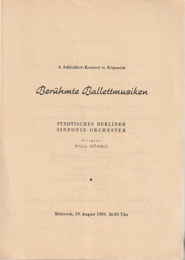 Theaterzettel BERÜHMTE BALLETTMUSIKEN Berliner Sinfonie-Orchester 1959
