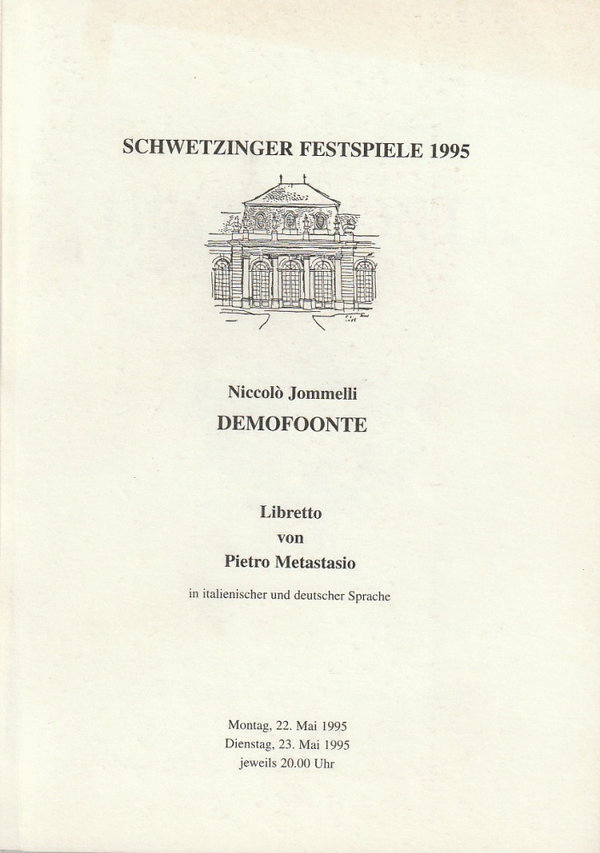 Programmheft Niccolo Jommelli DEMOFOONTE Schwetzinger Festspiele 1995