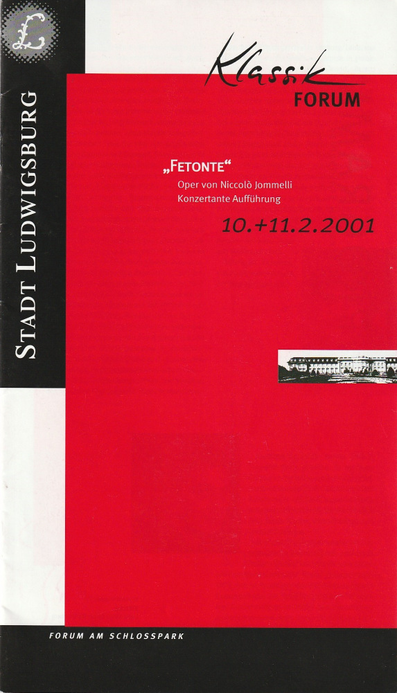 Programmheft FETONTE Oper von Niccolo Jommelli Klassik Forum Ludwigsburg 2001