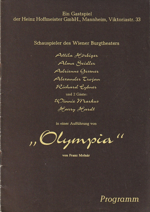 Programmheft Franz Molnar OLYMPIA Heinz Hoffmeister Tournee ca. 1960
