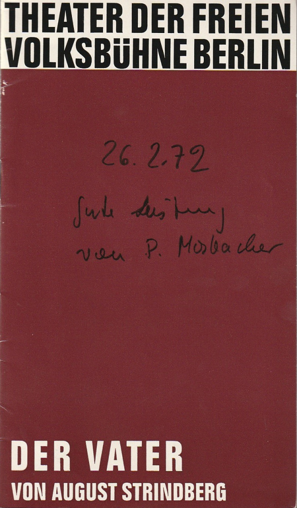 Programmheft August Strindberg DER VATER  Freie Volksbühne Berlin 1972