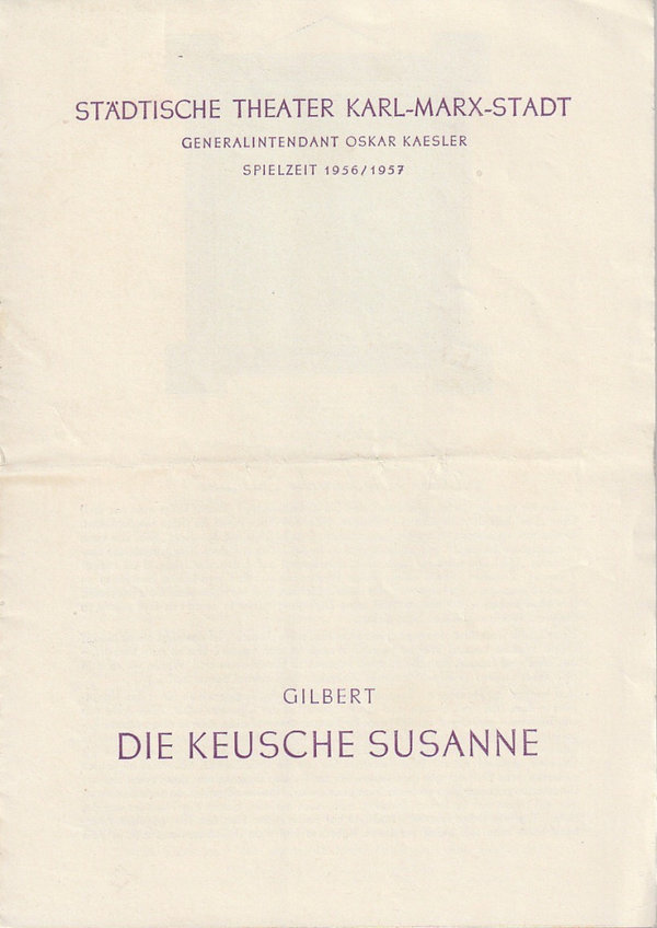 Programmheft Jean Gilbert DIE KEUSCHE SUSANNE Theater Karl-Marx-Stadt 1957