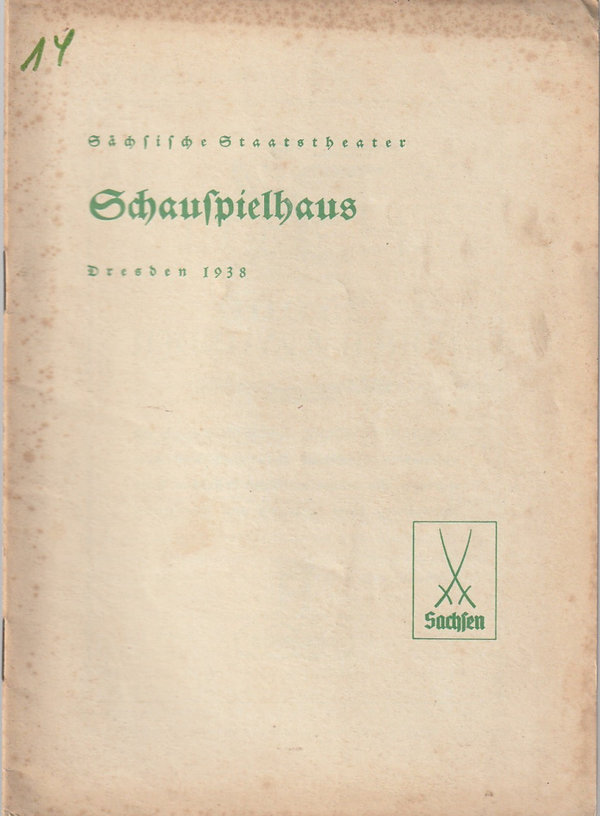 Programmheft Werner von Schulenburg SCHWARZBROT UND KIPFEL Dresden 1938