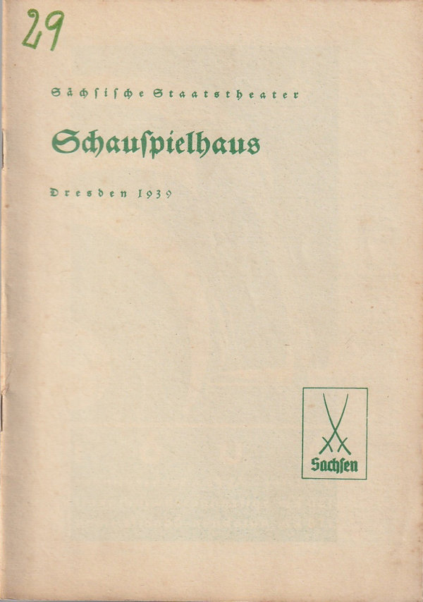 Programmheft Lessing EMILIA GALOTTI Schauspielhaus Dresden 1939