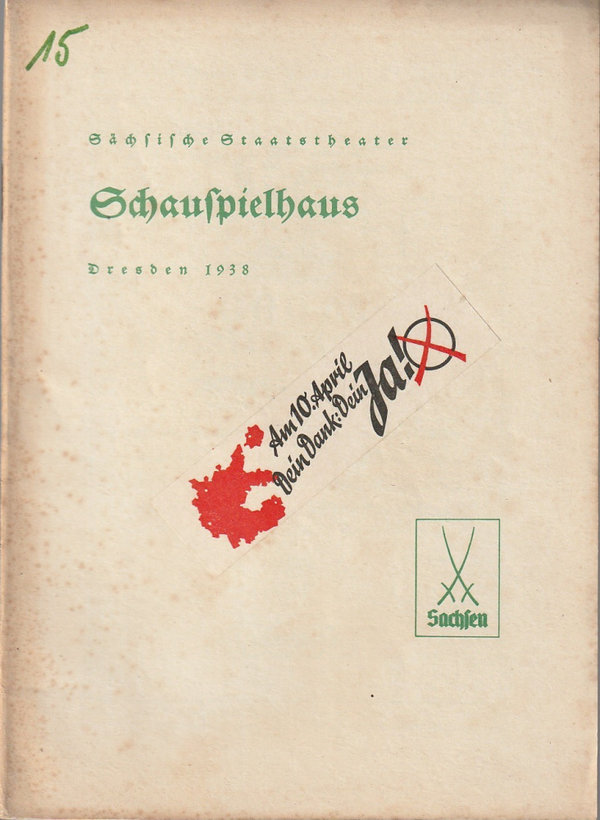 Programmheft Otto Erler THORS GAST Schauspielhaus Dresden 1938